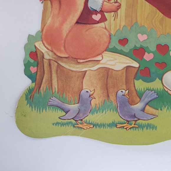 Vintage Valentine's Day Die Cut Bear Squirrel Bird Decoration Flocked - Picture 6 of 8